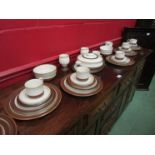 A Denby "Potters Wheel" collection of tablewares including casserole, meat plate, cups, saucers,