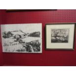 VERENA VICKERS (XX): A framed etching, scene at Chipping Norton plus print of Swinbrook,