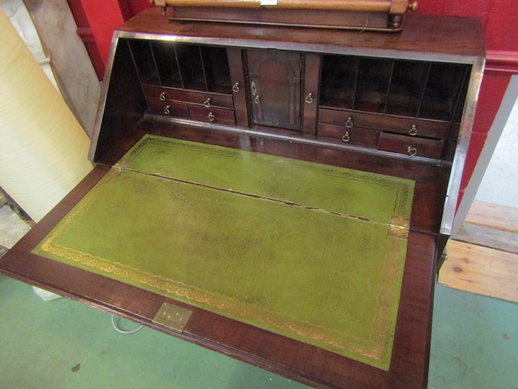 A George III flame mahogany bureau the fully fitted interior over four long drawers and bracket - Image 2 of 2