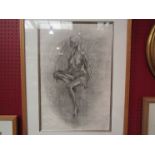 Two framed and glazed charcoal/pastel sketches of nude female studies,