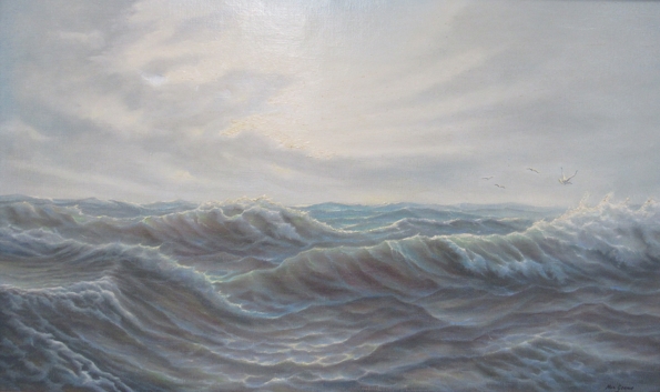 MAX GEENE (XX) : Oil on canvas depicting a seascape, signed lower right, 57cm x 98cm, - Image 2 of 3