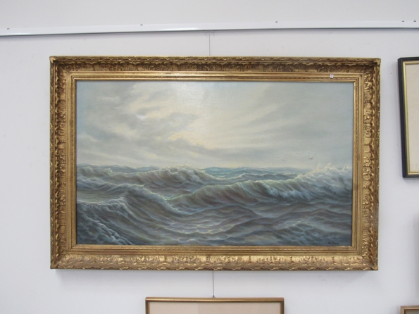 MAX GEENE (XX) : Oil on canvas depicting a seascape, signed lower right, 57cm x 98cm,