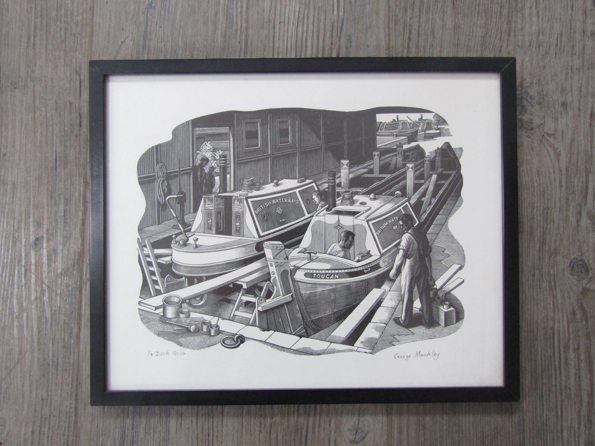 GEORGE MACKLEY (1900-1983) A framed and glazed limited edition woodcut print titled 'In Dock'.