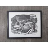 GEORGE MACKLEY (1900-1983) A framed and glazed limited edition woodcut print titled 'In Dock'.