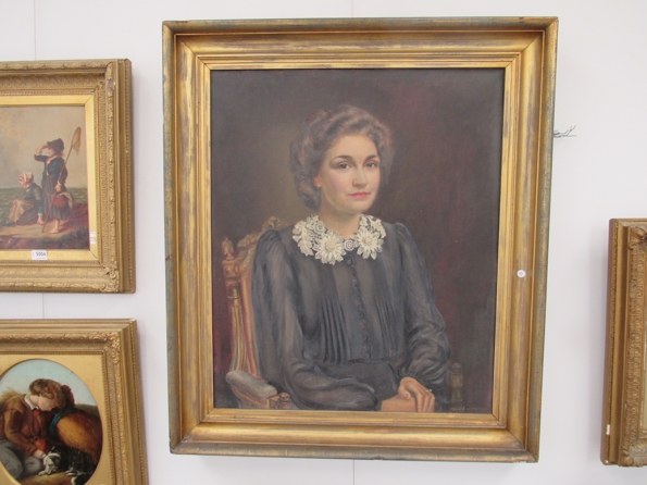 DULCIE LAMBRICK (1901-1981): An oil on canvas depicting a portrait of a lady wearing a black dress