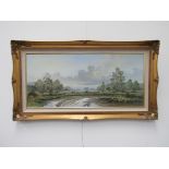 W. REEVES (XX) 20th Century British Heath Land with trees to background, oil on canvas, gilt frame.