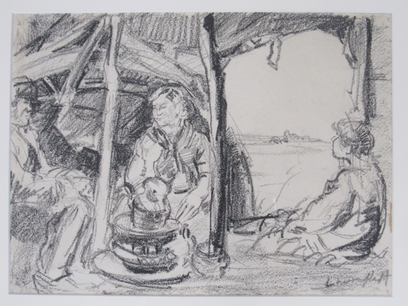 DAME LAURA KNIGHT DBE RA RWS (1877-1970) (ARR) A charcoal on paper titled 'Gypsy's on Epsom Downs'. - Image 2 of 5