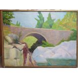 ROSALIE DE MERIC (1916-1999): A framed oil on canvas "Bridge at Ardeche".