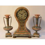 A late 19th century grey and rouge marble balloon form timepiece with garniture,