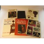 Six horological volumes including "English Dial Clocks" (Ronald E.