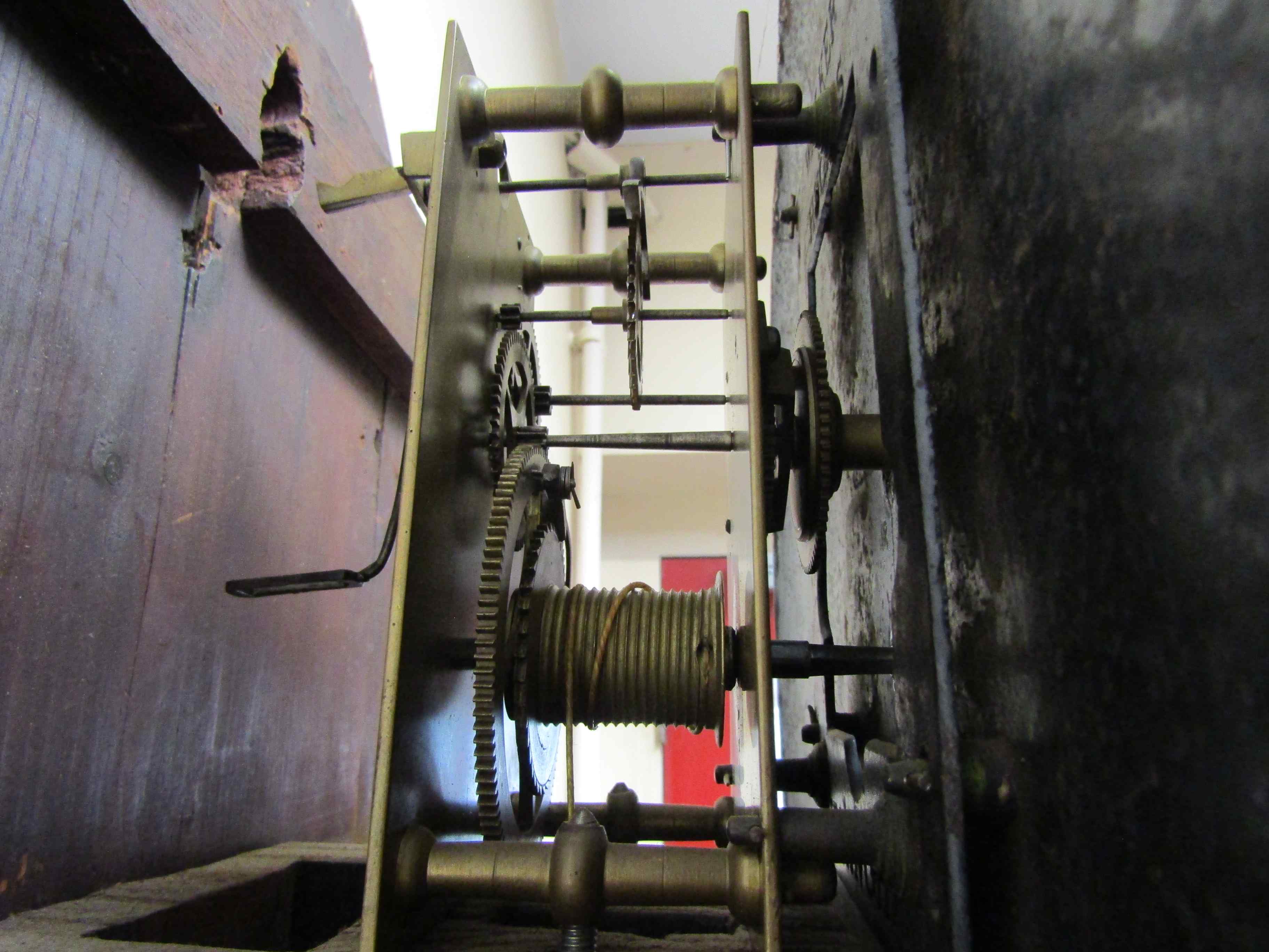 An early 19th Century mahogany and ebony inlaid single weight driven trunk dial/tavern clock, - Image 9 of 12