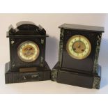 A late 19th Century slate and marble mantel clock with Arabic enamelled chapter ring,