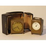 An early 20th Century miniature brass cased clock with repeat mechanism,