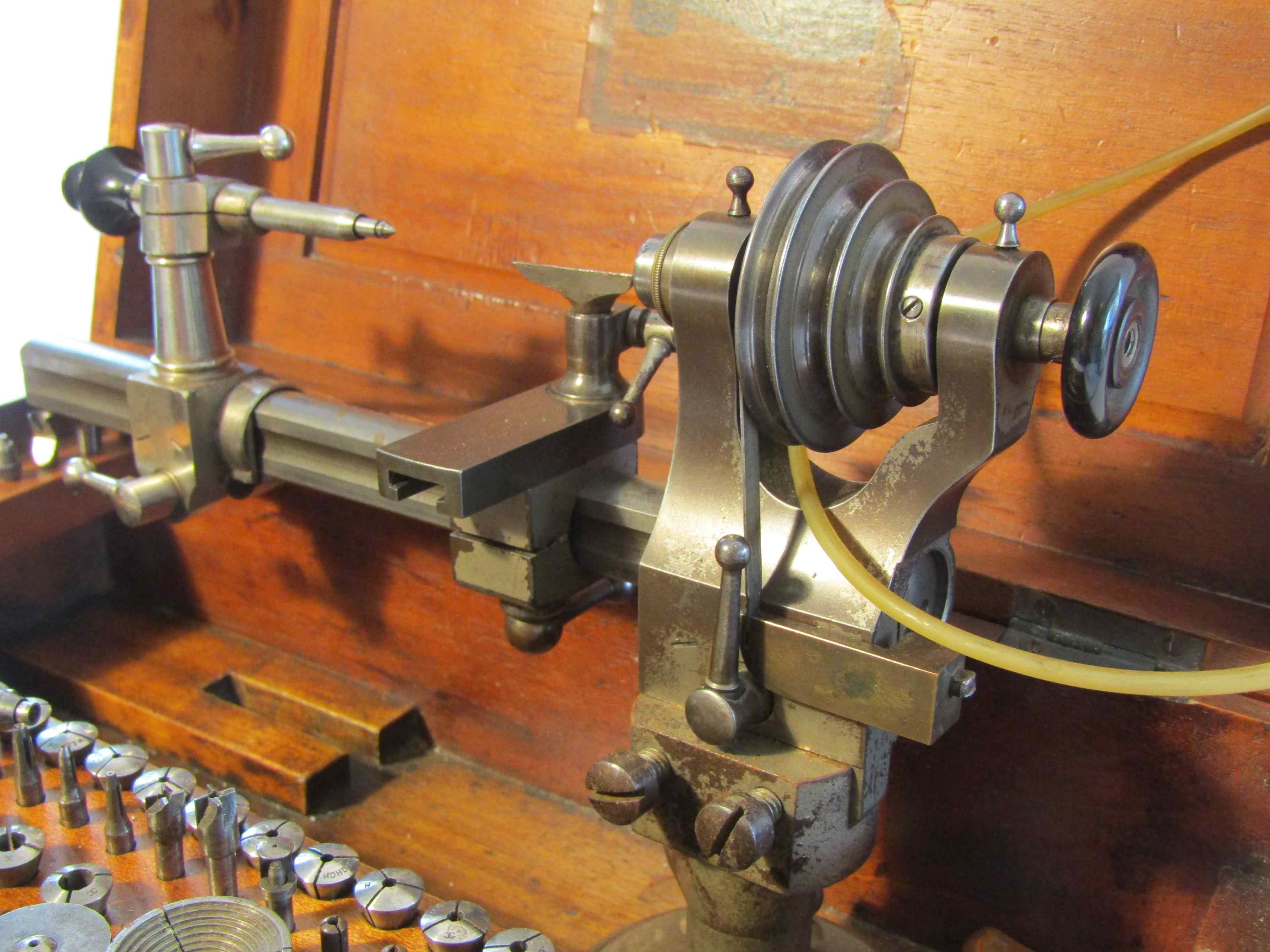 A boxed early to mid 20th Century 6mm watchmaker's lathe, - Image 2 of 6