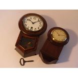 Two early 20th Century miniature drop dial wall clocks with Garrard and Ansonia movements (2)