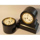 Two late 19th Century French ebonised clocks with enamelled Roman dials (one a/f) including Vicenti,