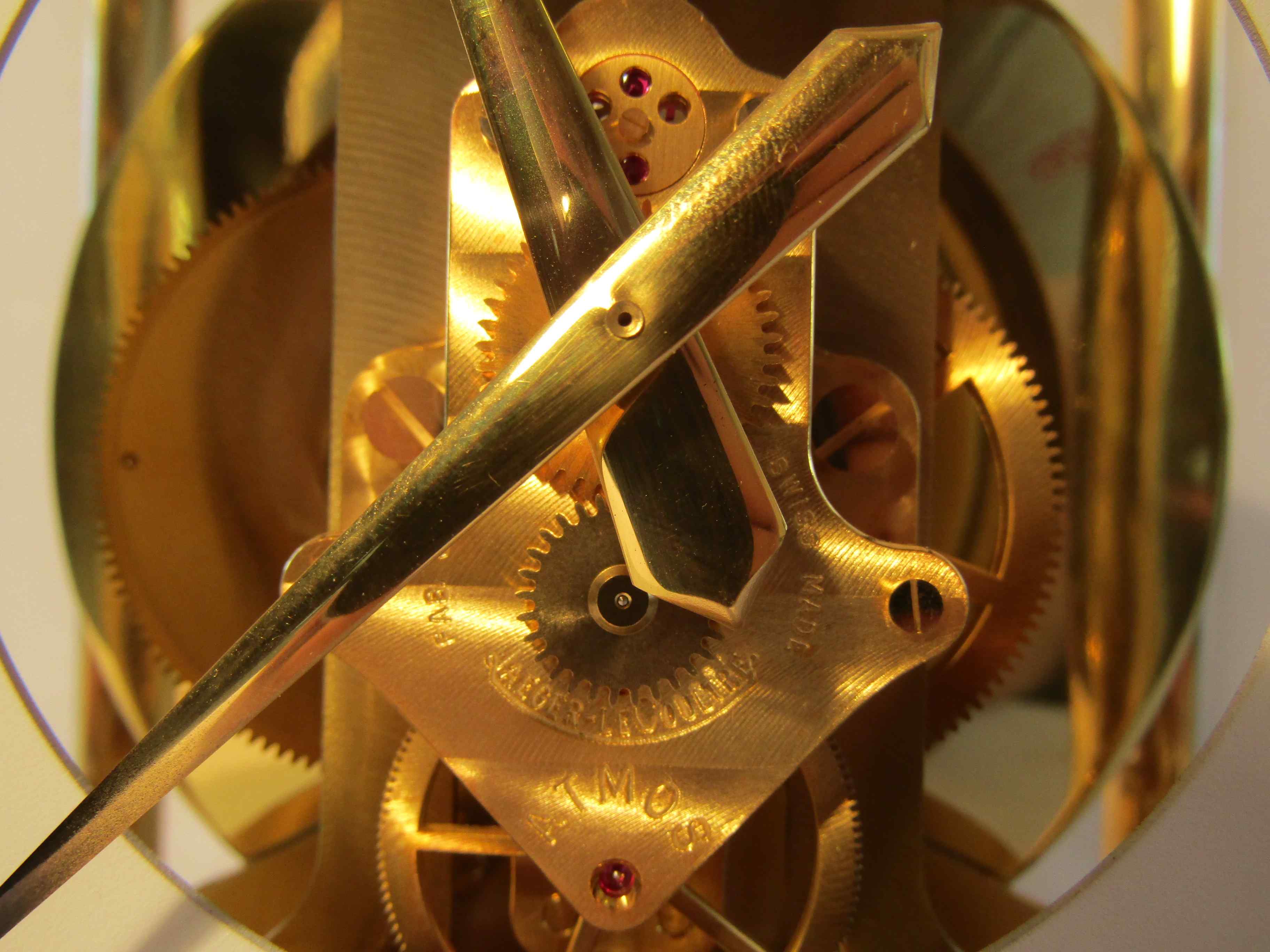 A Jaeger LeCoultre Atmos clock in gilt brass and glazed casing, serial no. - Image 3 of 4