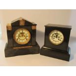 Two late 19th Century black slate and marble mantel clocks with visible Brocot escapements,