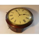 A 19th Century mahogany cased dial clock, re-painted metal 12" Roman convex dial unsigned,