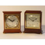 Two mid 20th Century mahogany cased Elliott timepieces with silvered Roman chapter rings,