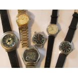 Six assorted mechanical and quartz wristwatches including Timex,