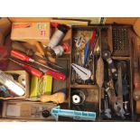 Two boxes of assorted horological tools including tweezers, screwdrivers, pliers, punches,