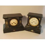 Two late 19th Century French slate and marble mantel clocks with French striking movements, a/f,