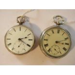 Two 19th Century silver open faced pocket watches, both dials a/f,