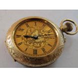 A late 19th Century 15ct gold fob watch with keyless wind and nail button hand setting,