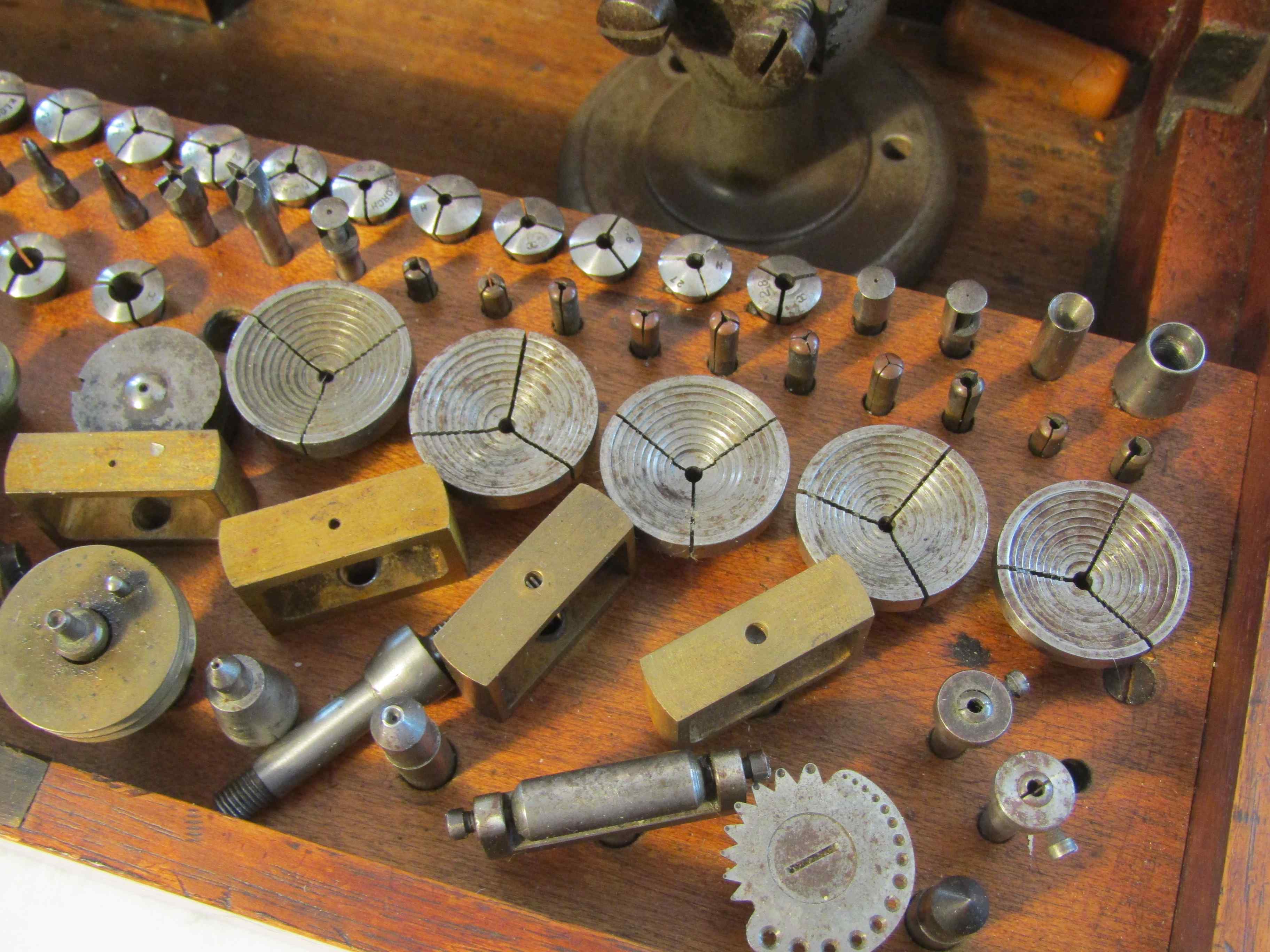 A boxed early to mid 20th Century 6mm watchmaker's lathe, - Image 3 of 6