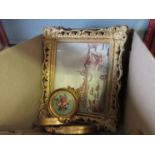 A box containing assorted pictures and prints including set of ornate gilt framed prints