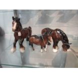 Three Beswick brown gloss horses - Cantering shire model no.975, Shetland pony model no.