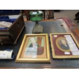 A gilt framed and glazed overpainted portrait of a lady and a framed and glazed portrait of grey