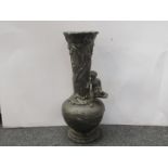 A Spelter Art Nouveau vase, boy fishing,