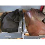 Various equine attire/equipment including leather saddle,