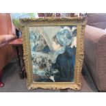 A reproduction Renoir print on canvas, lady with bouquet,