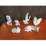 A group of Lladro figures including geese and boy with bear (6)