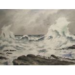 Framed and glazed watercolour "Raging Sea" - J.S.