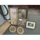 Six assorted pictures and prints including a pair of oval gilt framed prints,