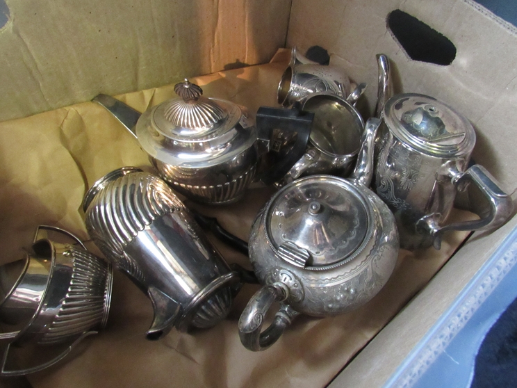 Silverplate three piece teaset and associated coffee pot and tea items
