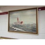 An oil on board of lighthouse boat signed Paul H.H.
