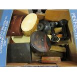 A box of miscellaneous including dressing table brushes and mirrors etc