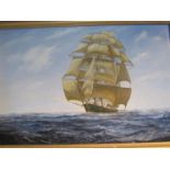 An oil on canvas of boat at full sail, signed Gerald. R.