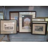 A small collection of pictures and prints including an etching of Scotney Castle (6)