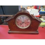 An Edwardian mantel clock in an inlaid mahogany case,