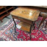 A 19th Century French wash table with lift up top, some veneer lifting, lock a/f,