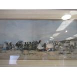 A print of Victorian figures gathered on beach,