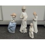 Four Nao figures of girls with puppies and angel