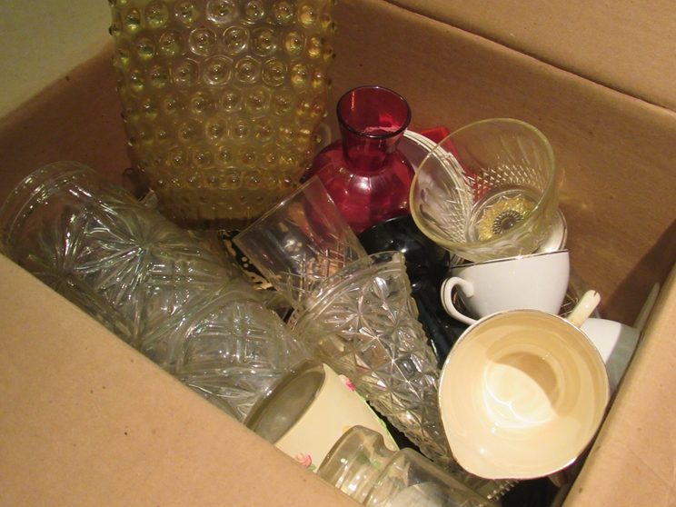 Two boxes of miscellaneous china and glass ware