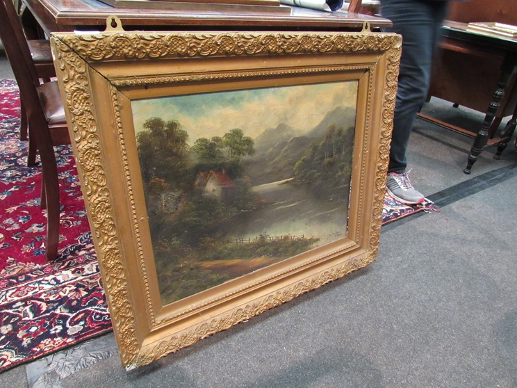An oil on canvas of country scene, Signed B Cutts lower right, " On the Trent" in gilt frame,